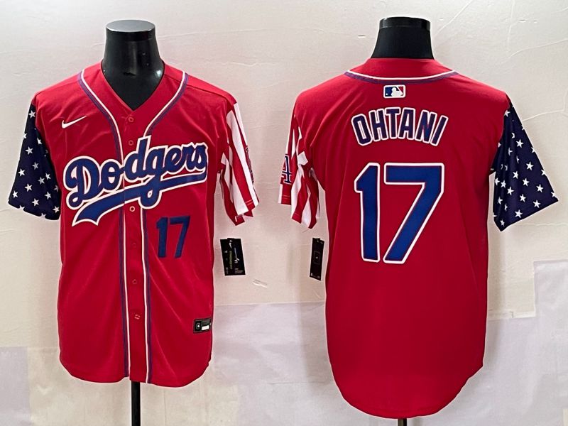 Men 2025 Los Angeles Dodgers #17 Ohtani Red a generation of national flags Joint Name Nike MLB Jersey style 1->los angeles dodgers->MLB Jersey